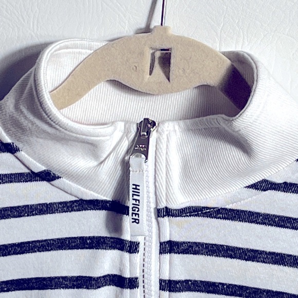Tommy Hilfiger Sport Striped Blue and White 1/4 Zip Pullover Large - Picture 4 of 12